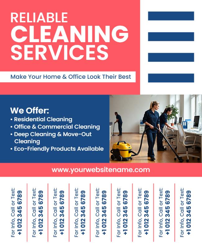 Modern Blue Reliable Home and Office Cleaning Flyer Template