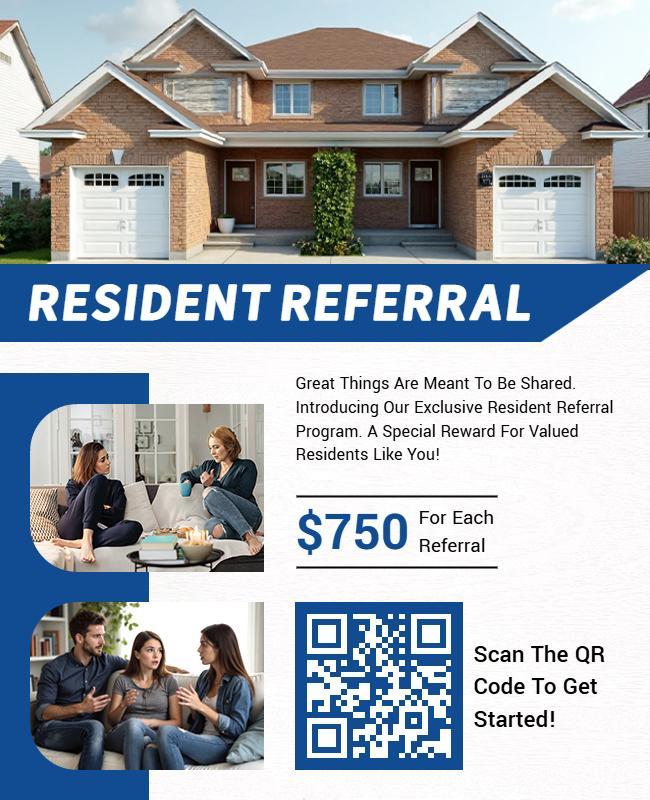 Modern Blue Residential Referral Program Flyer Template
