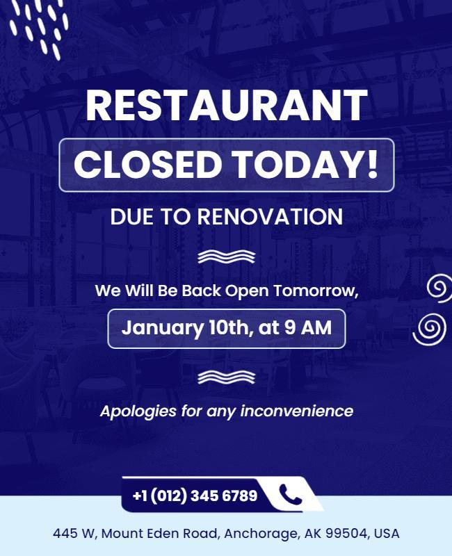 Modern Blue Restaurant Renovation Announcement Poster Template