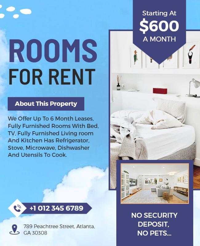 Modern Blue Rooms for Rent Apartment Listing Poster Template