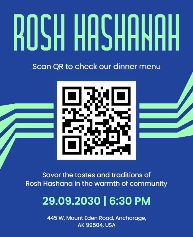Modern Blue Rosh Hashanah Community Dinner Poster Template