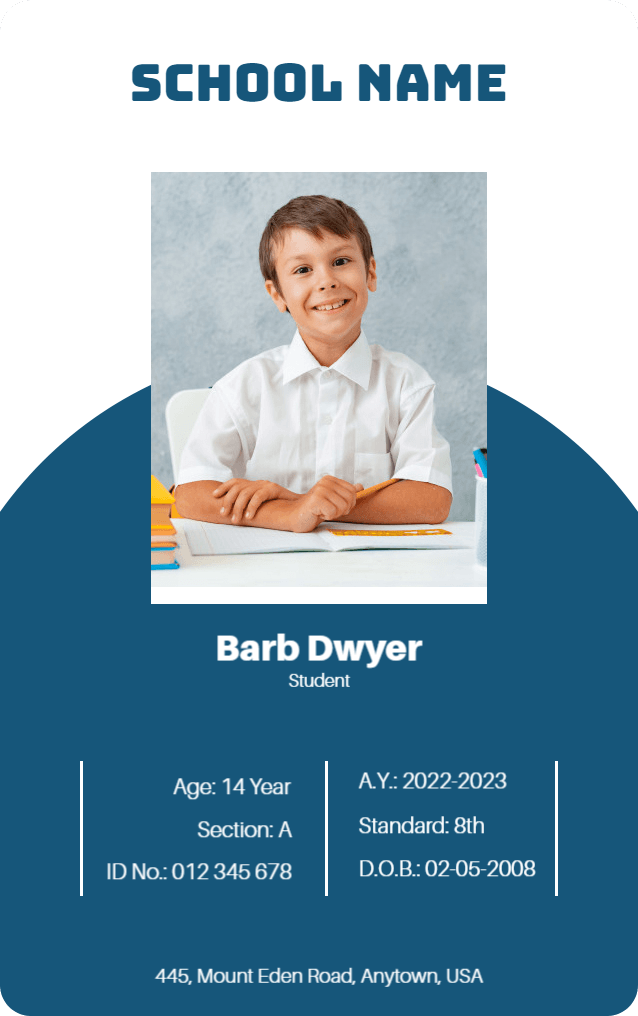 Modern Blue School Student Identity Card Template