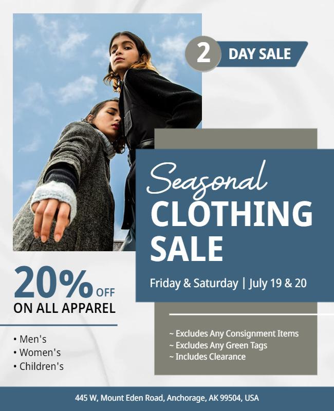 Modern Blue Seasonal Clothing Sale Discount Poster Template