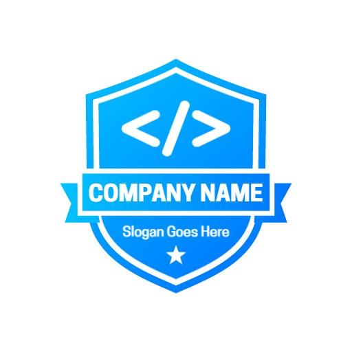 Modern Blue Shield Design Featuring Company Branding Logo Template