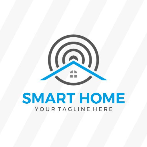 Modern Blue Smart Home Design with Wi-Fi Signal Logo Template