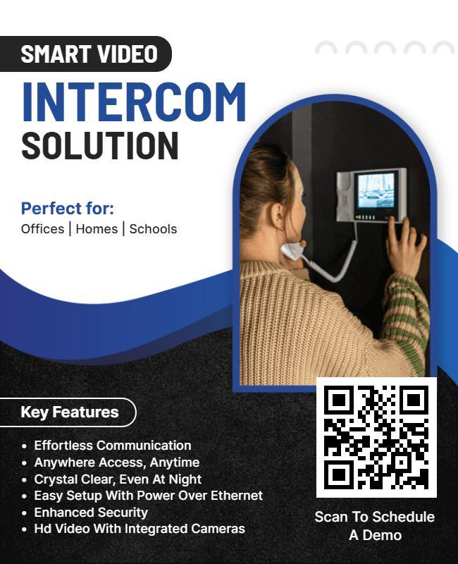 Modern Blue Smart Video Intercom Solution Poster Template