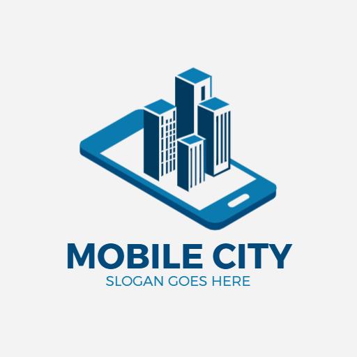 Modern Blue Smartphone Design Highlighting Mobile Shop Logo Template