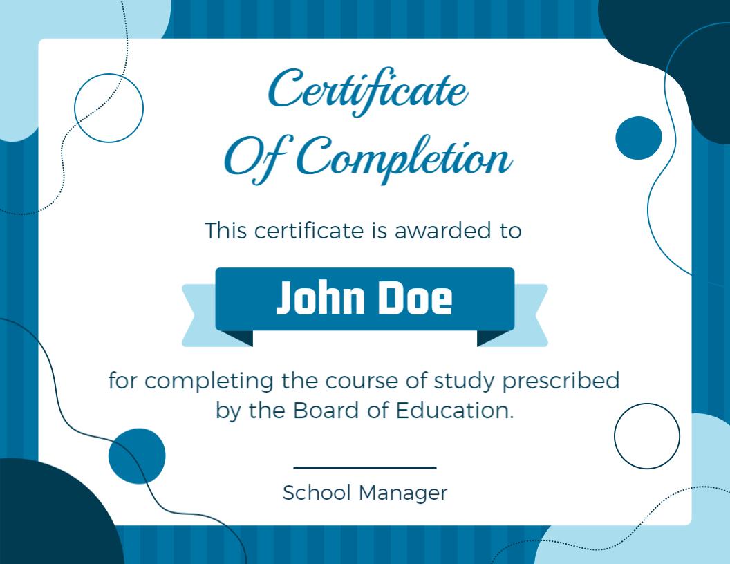 Modern Blue Striped Completion Achievement Certificate Template
