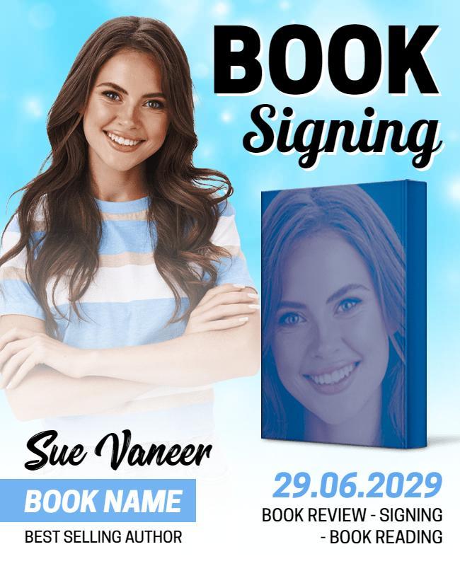 Modern Blue Themed Book Signing Event Flyer Template