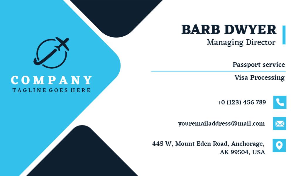 Modern Blue Travel Passport Services Business Card Template