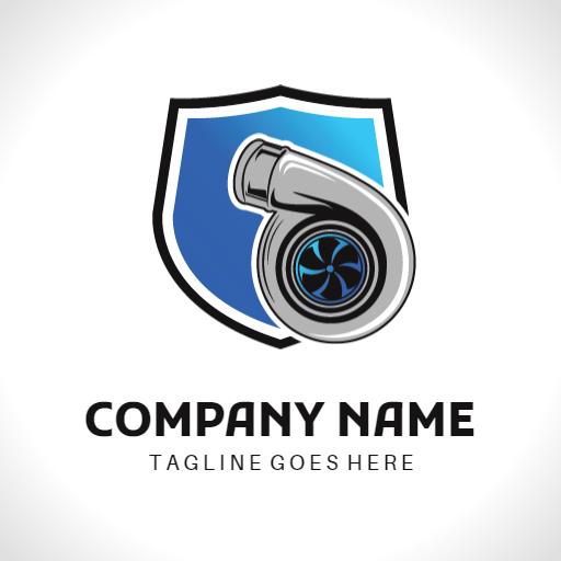 Modern Blue Turbocharger Design Representing Automotive Efficiency Logo Template