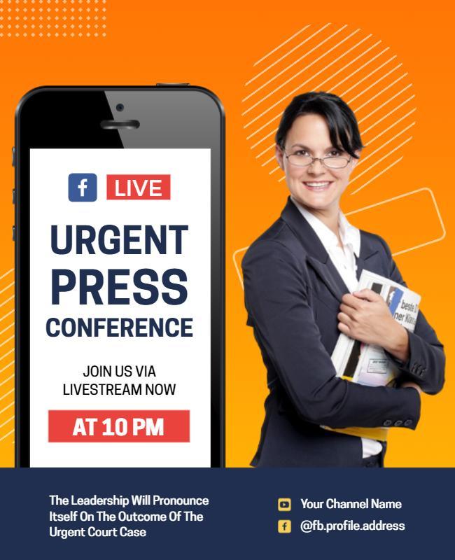 Modern Blue Urgent Press Conference Livestream Poster Template