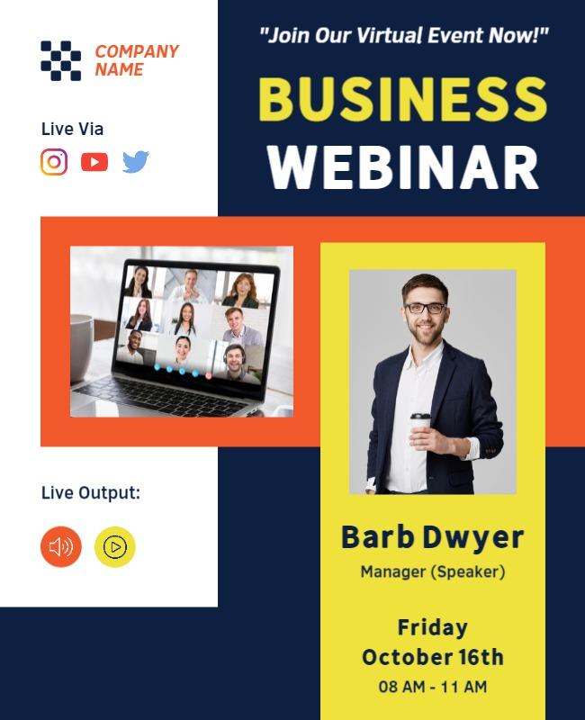 Modern Blue Virtual Business Webinar Announcement Poster Template