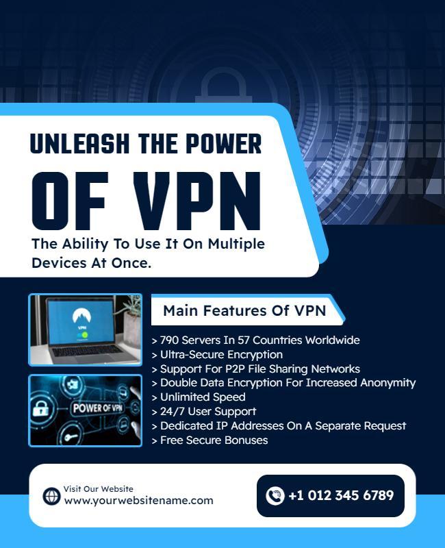 Modern Blue VPN Features Promotional Services Poster Template