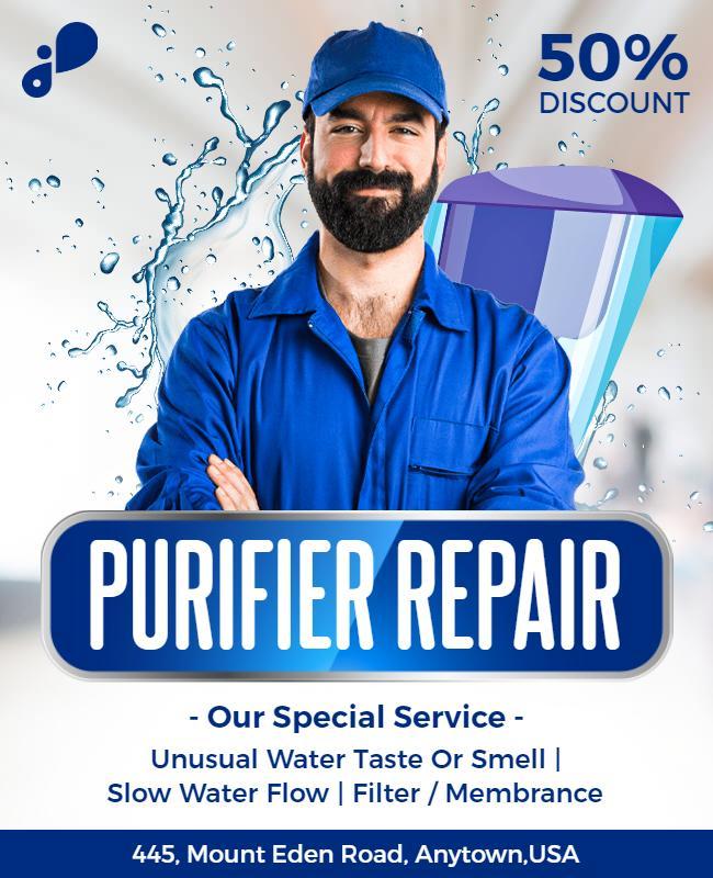 Modern Blue Water Purifier Repair Service Poster Template