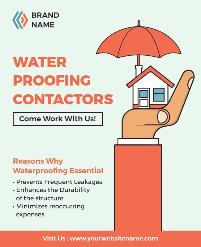 Modern Blue Waterproofing Contractors Services Poster Template