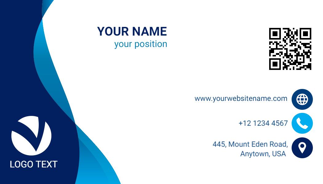 Modern Blue Wave QR Code Enabled Business Card Template