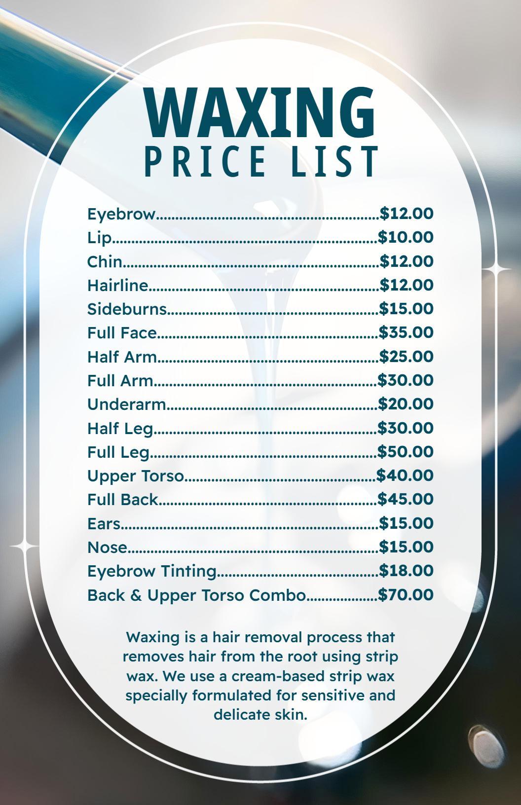 Modern Blue Waxing Service Price List Template