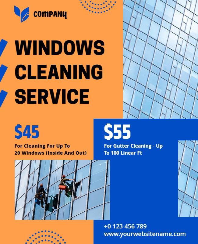 Modern Blue Window Cleaning Service Price Flyer Template