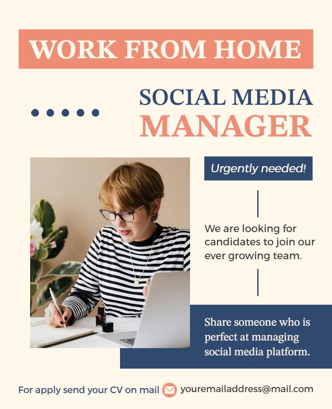 Modern Blue Work From Home Social Media Manager Poster Template