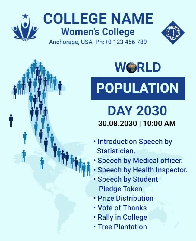 Modern Blue World Population Day 2030 Celebration Poster Template