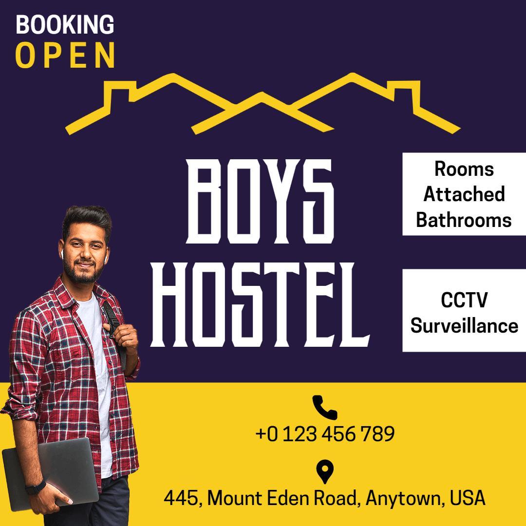 Modern Boys Hostel with CCTV and Room Amenities Ad Template