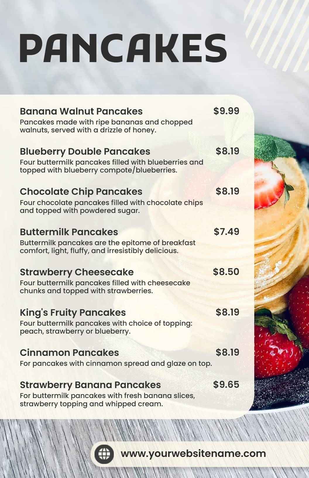 Modern Breakfast Pancake Variety Menu Template