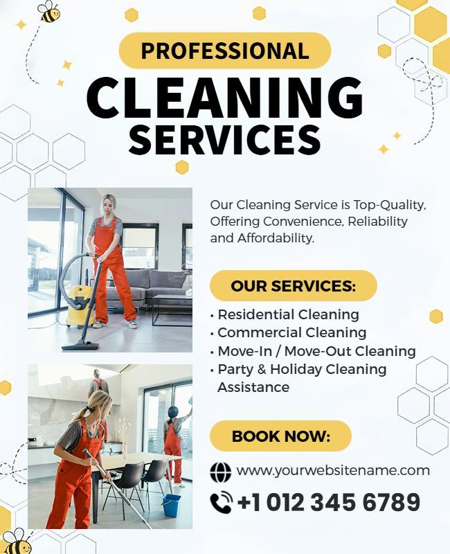Modern Bright Yellow Residential Cleaning Service Flyer Template