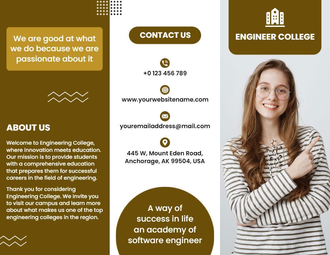 Modern Brown Engineer College Information and Enrollment Brochure Template