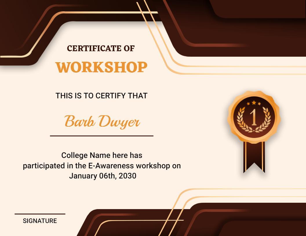 Modern Brown Geometric E-Awareness Workshop Certificate Template