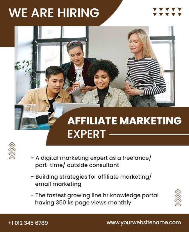 Modern Brown Hiring Announcement for Affiliate Marketing Expert Poster Template