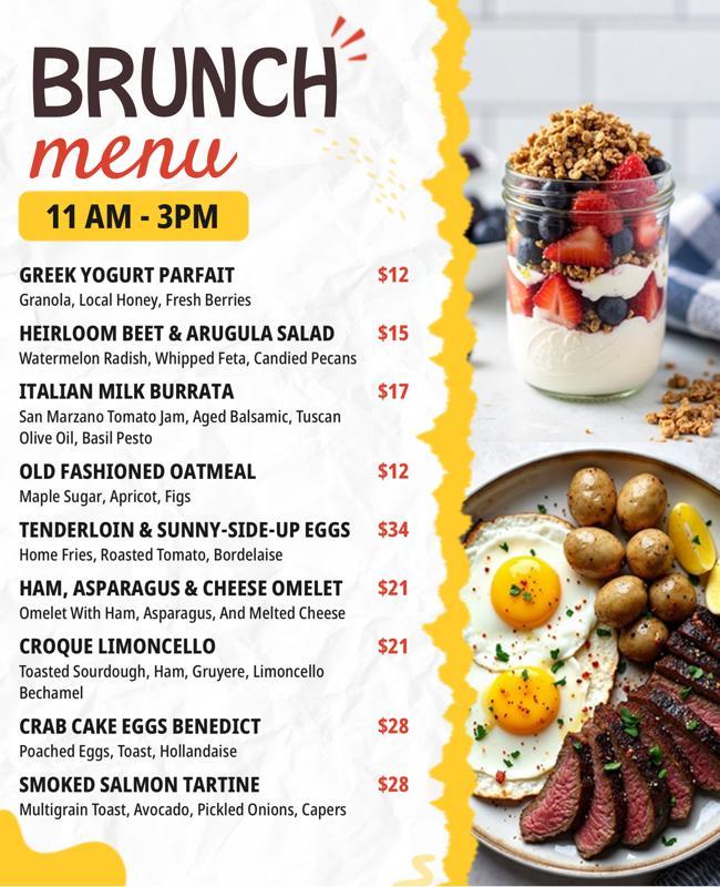Modern Brunch Menu with Fresh Ingredients Design Flyer Template