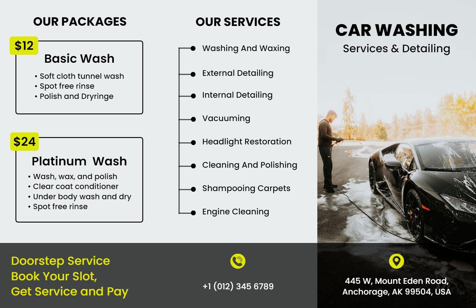 Modern Car Detailing Package and Service Pricing Brochure Template