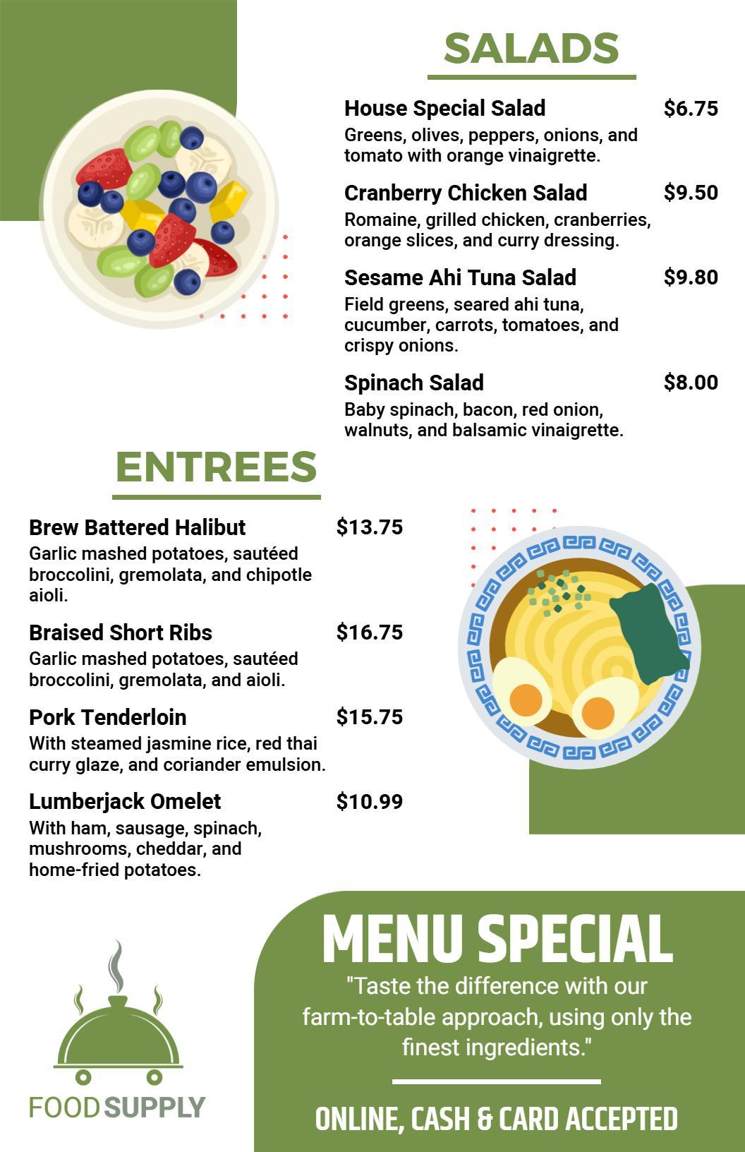 Modern Casual Green Restaurant Special Menu Template