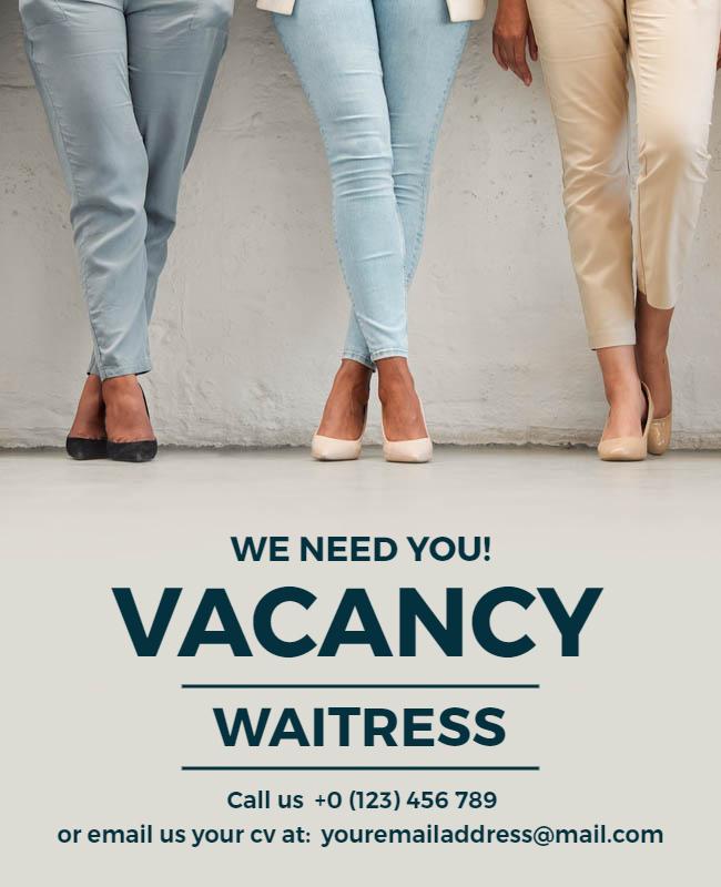 Modern Casual Job Vacancy Waitress Recruitment Poster Template
