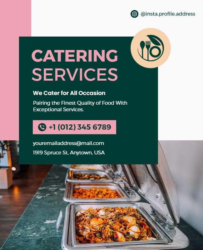 Modern Catering Services Emerald Green Poster Template