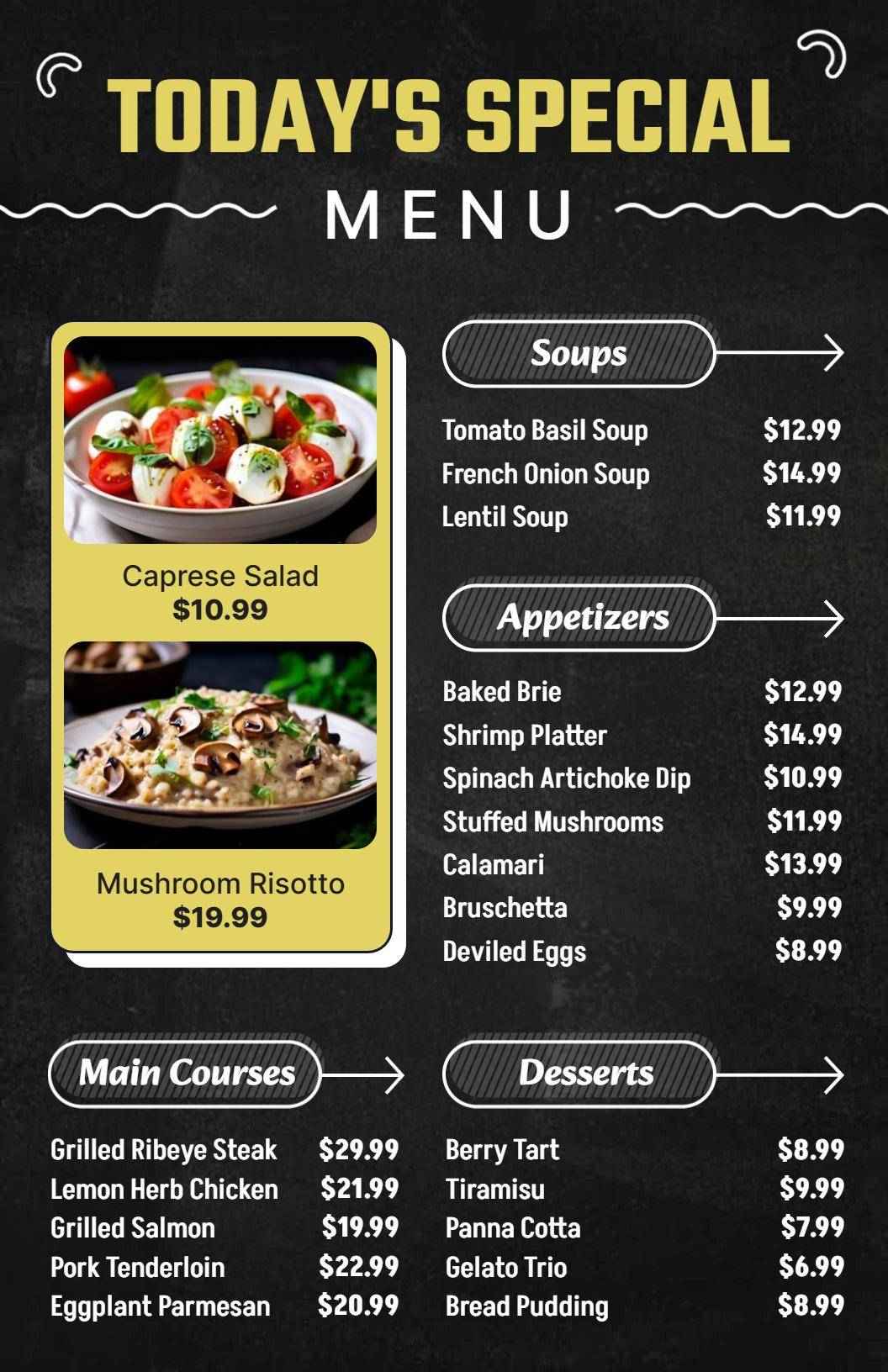 Modern Chalkboard Design for Today's Special Dish Menu Template