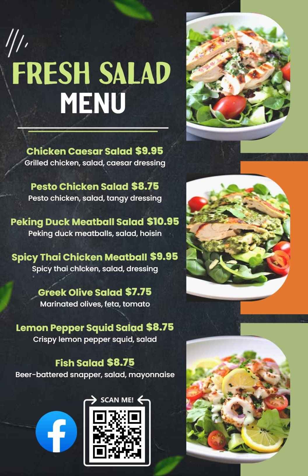 Modern Chalkboard Fresh Salad Menu Template