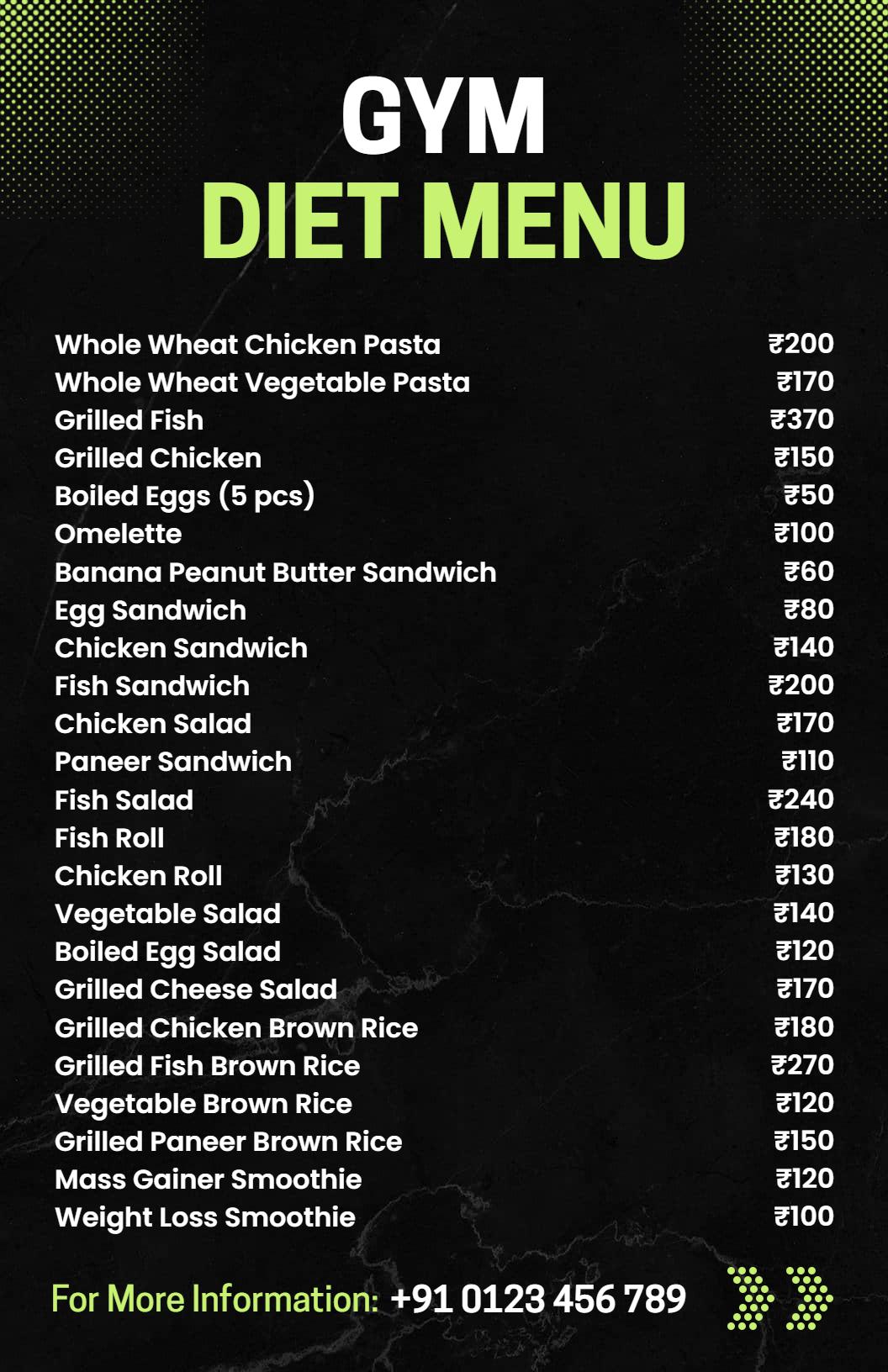 Modern Chalkboard Style Gym Diet Menu Template