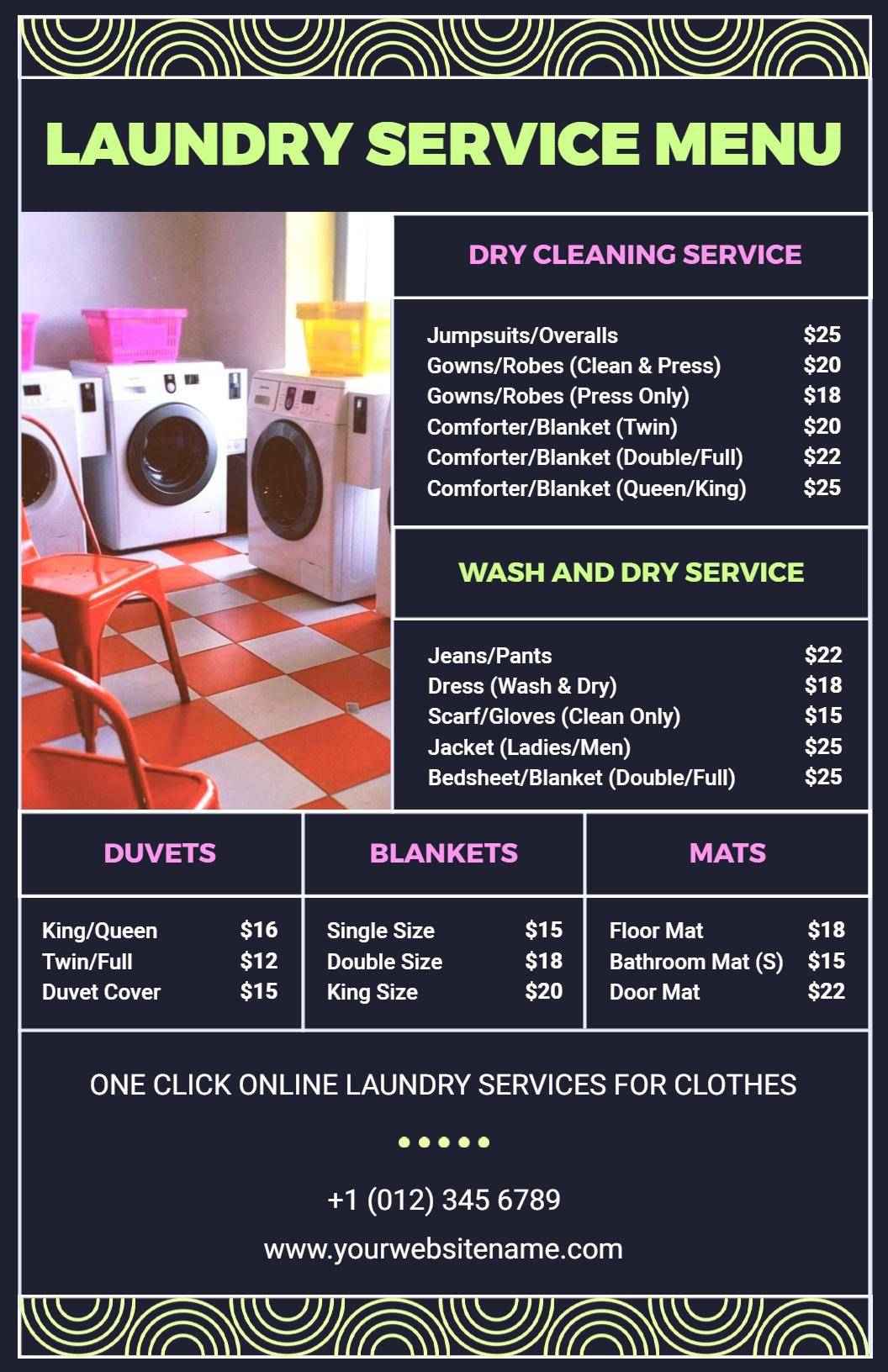 Modern Checkerboard Laundry Services Menu Template
