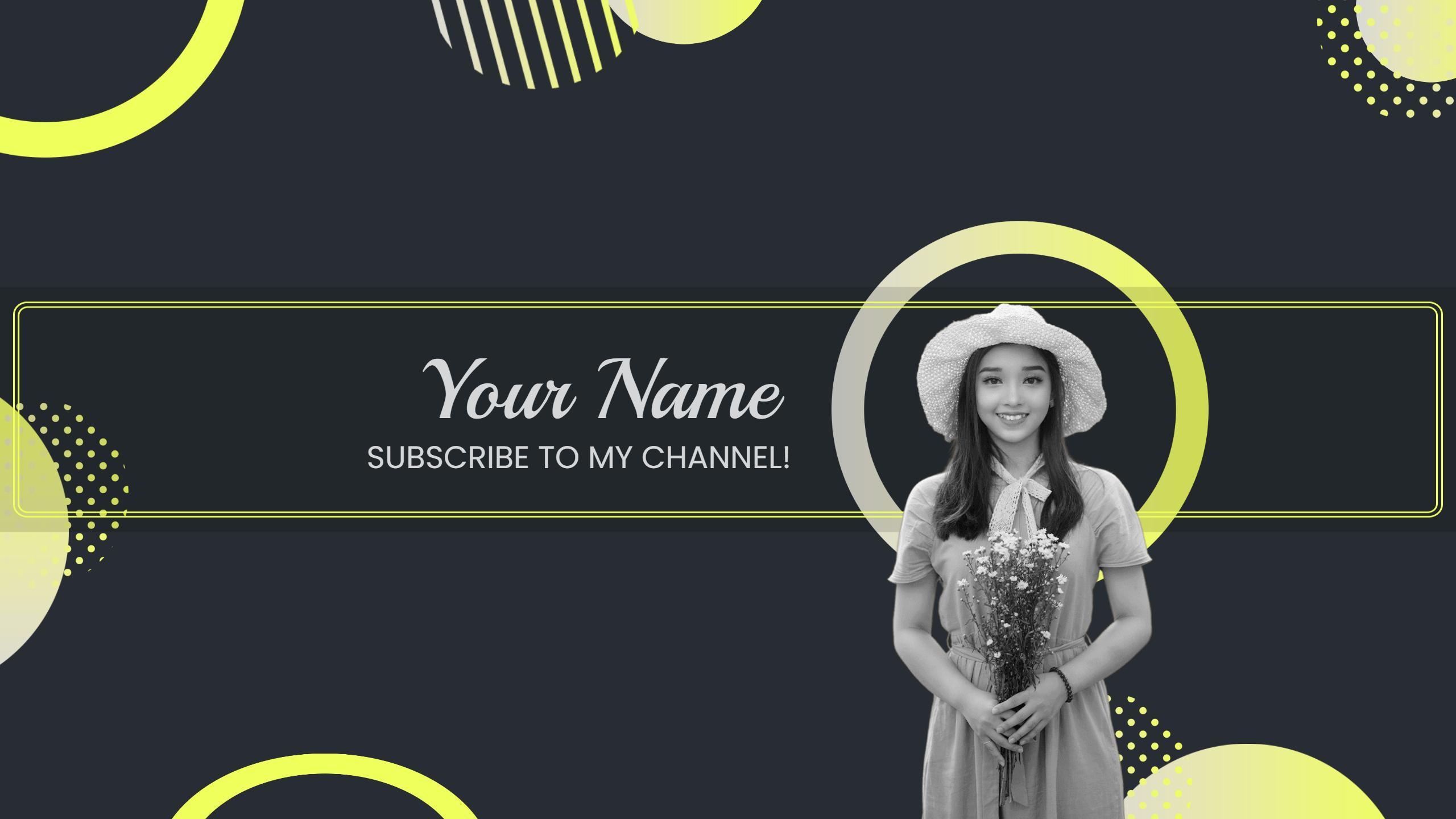Modern Circular Patterns with Stylish Black and Yellow YouTube Banner Template