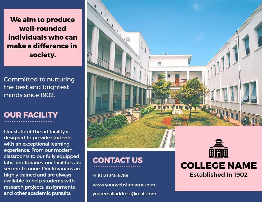 Modern College Facility Overview and Student Support Brochure Template