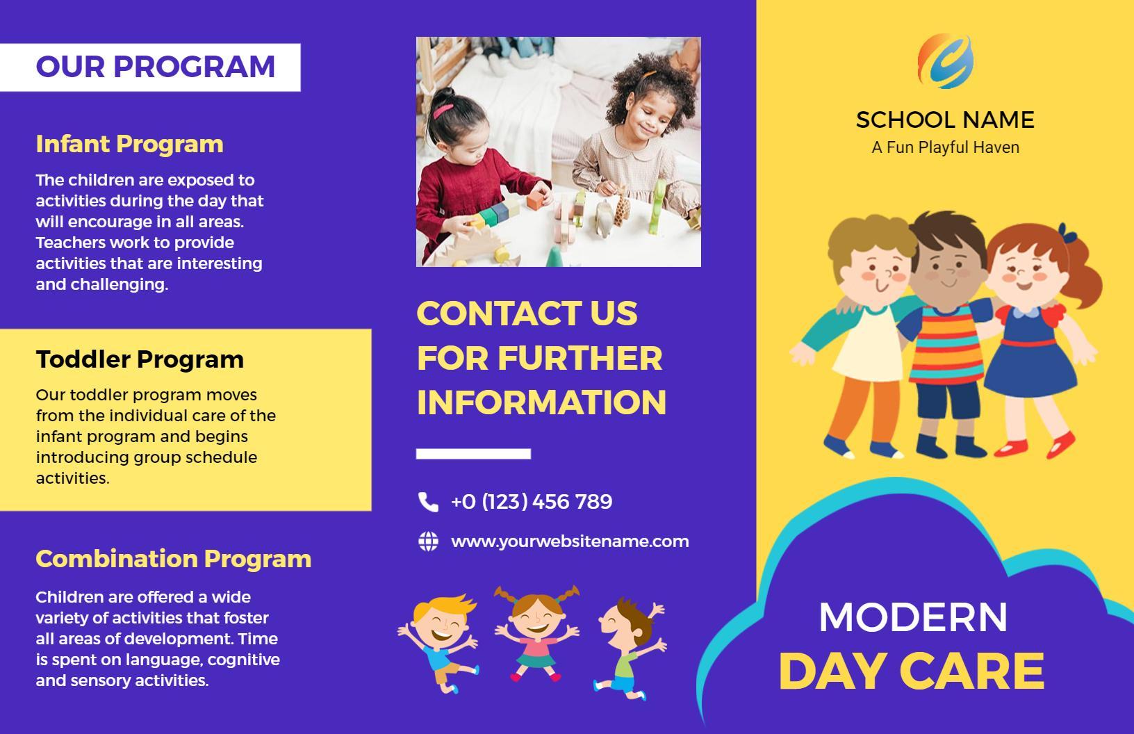 Modern Colorful Daycare Programs and Activities Brochure Template