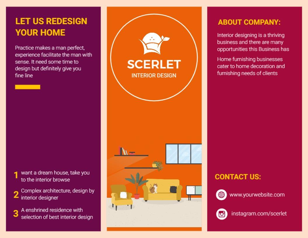 Modern Colorful Interior Design Tri Fold Brochure Template