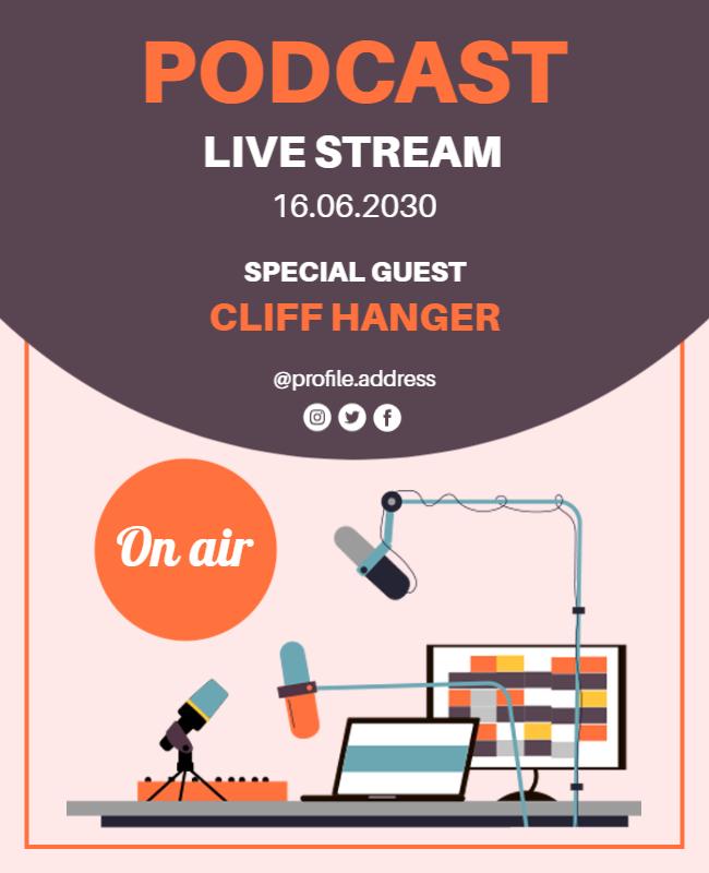 Modern Colorful Podcast Live Stream Announcement Poster Template
