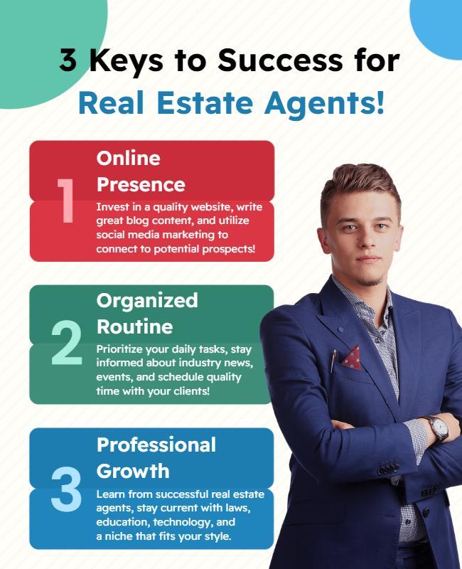 Modern Colorful Success Tips for Real Estate Agents Poster Template