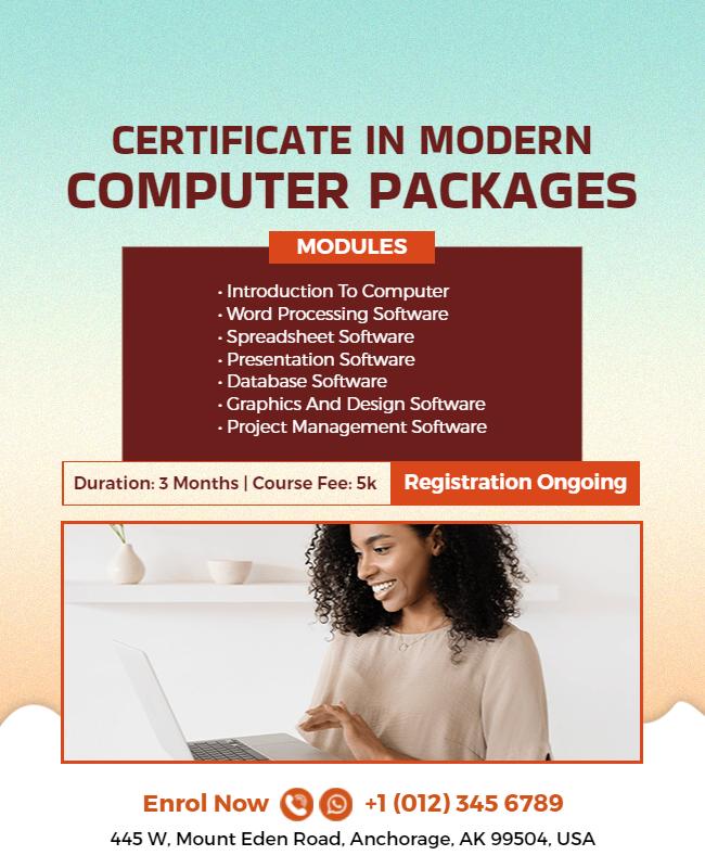 Modern Computer Course Enrollment Flyer Template