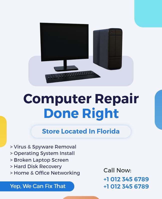 Modern Computer Repair Services for Home and Office Poster Template