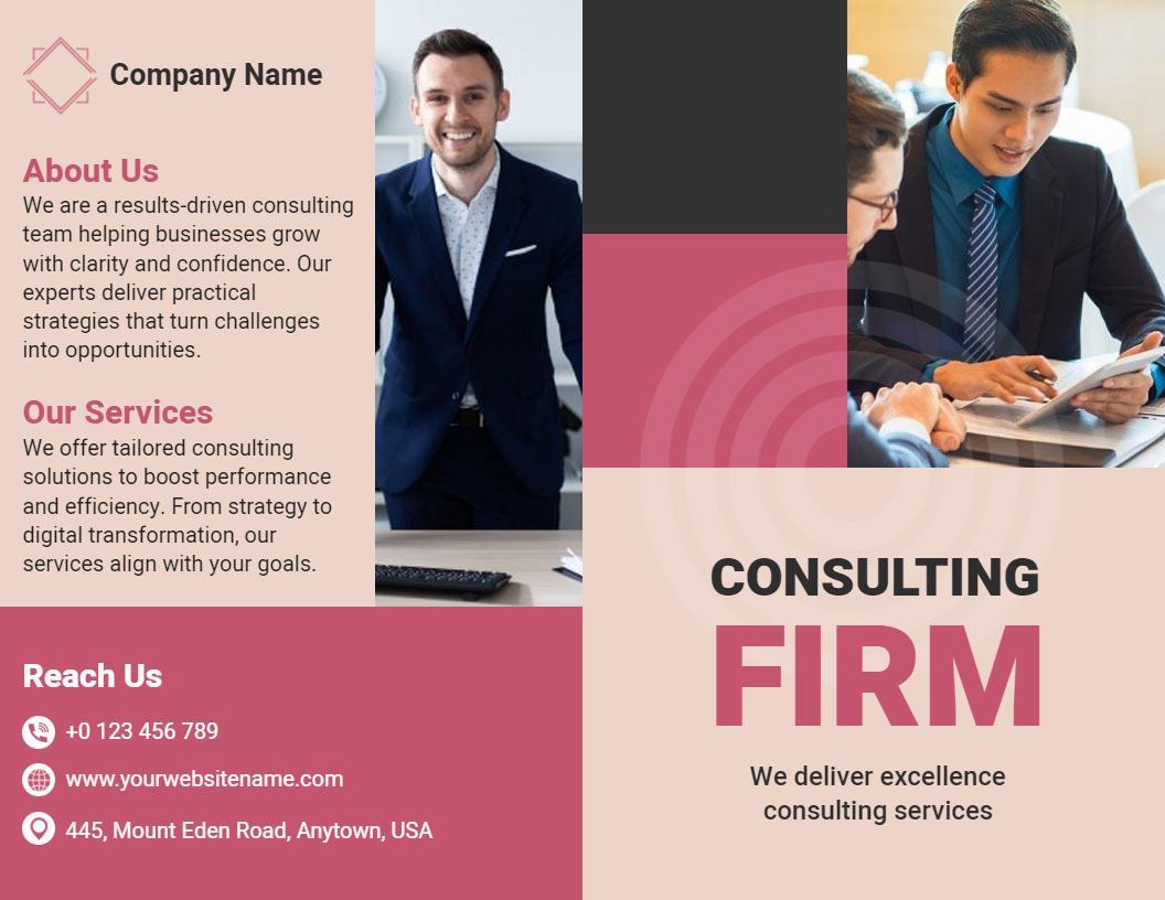 Modern Consulting Firm Services Overview Bi Fold Brochure Template
