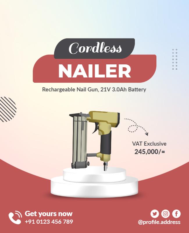 Modern Cordless Nail Gun Advertisement Poster Template